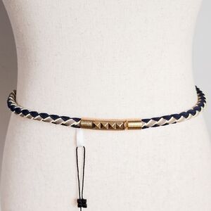BCBGMaxAzria, New, Navy Combo Braided Twist Gold Stretch Waist Belt Size Small